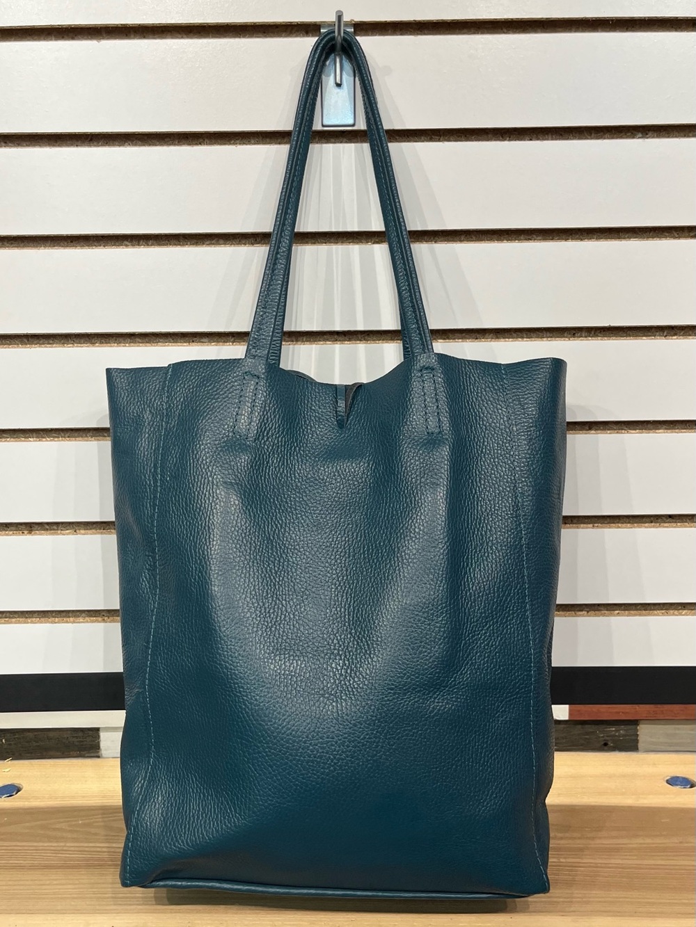 Teal leather tote bag - Picture 2 of 12